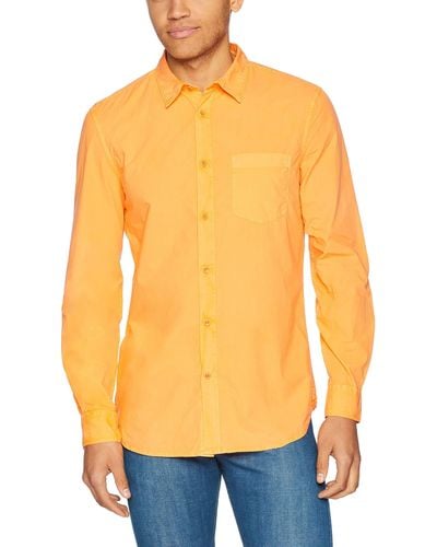 French Connection Overdyed Poplin Long Sleeve Button Down Shirt - Orange