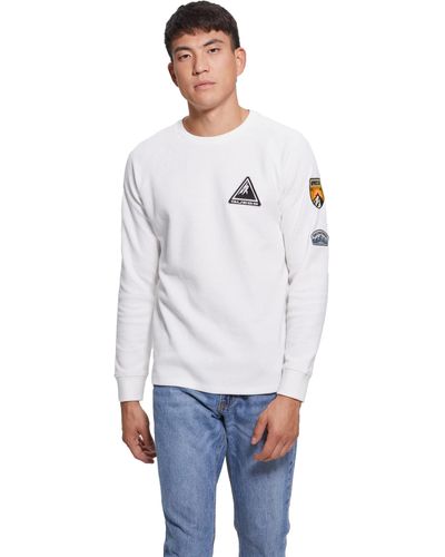 Guess Long Sleeve Myles Waffle Patches Crew - White