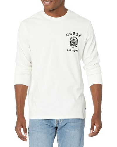 Guess Long Sleeve Gothic Logo Tee - White