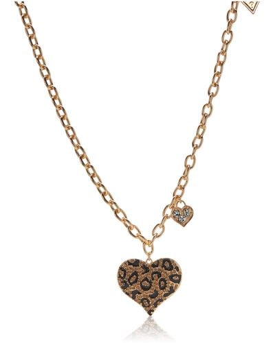 Guess "basic" Gold Cheetah Heart Pendant Necklace - Metallic