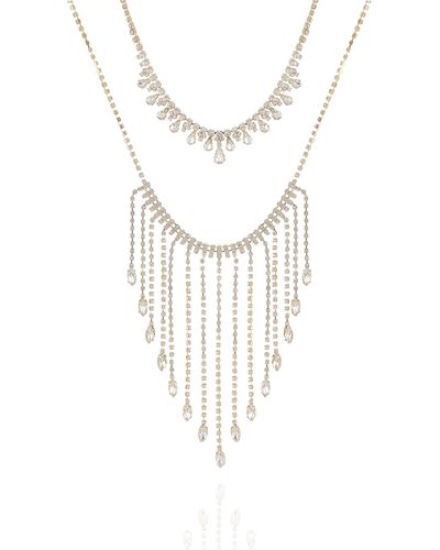 Guess Two Row Dramatic Statement Necklace With Stones - Metallic