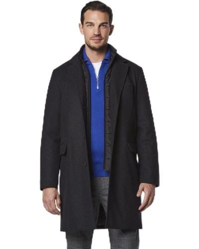 Andrew Marc Mid Length Water Resistant Wool Jacket With Inner Bib - Blue