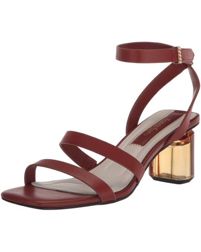 Franco Sarto S Lisa Strappy Sandal Lucite Heel Rust Brown Leather 7.5 M