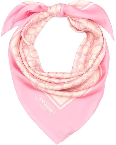 COACH S Vintage Signature Printed Silk Square Scarf - Pink