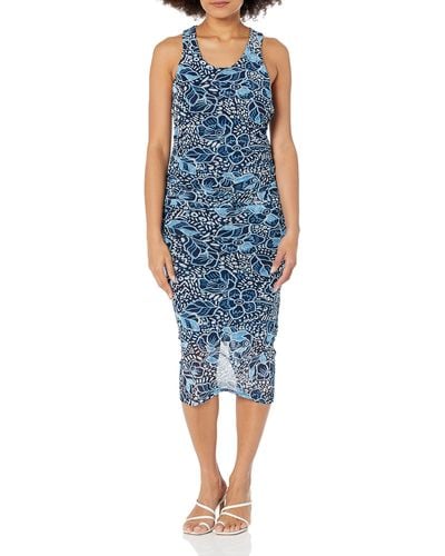 Nine West Fitted Tank Dress W/ruching Detail - Blue