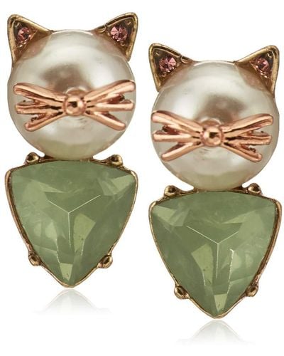 Betsey Johnson Cat Stud Earrings - Green