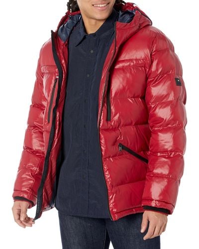 Tommy Hilfiger Shiny Midweight Logo Puffer Jacket - Red