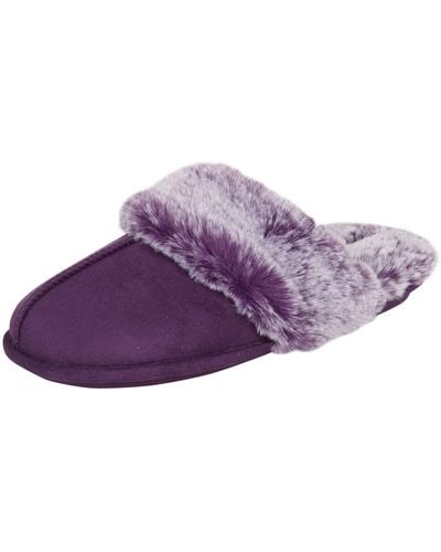 Jessica Simpson Comfy Faux Fur House Slipper Scuff Memory Foam Slip On Anti-skid Sole - Purple