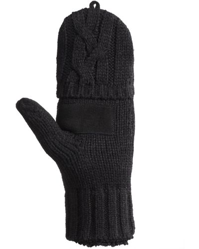 Isotoner Chunky Cable Knit Flip Top Convertible Gloves - Black