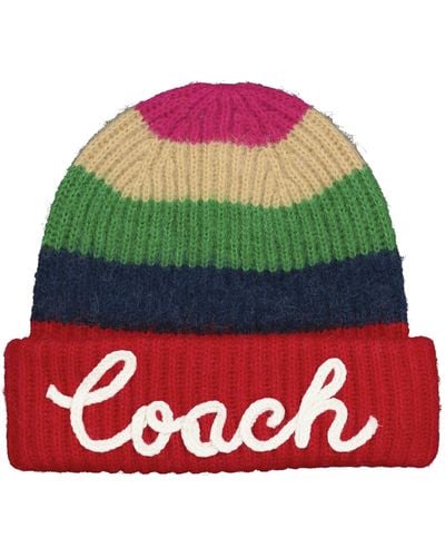 COACH Multi Stripe Cuff Hat - Red