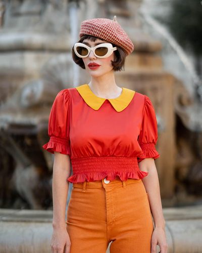 The Drop Lava Red Peter Pan Collar Top By @afashionnerd