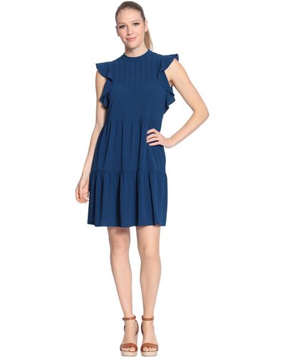 Maggy London London Times Mock Neck Pin Tuck Tiered Dress - Blue