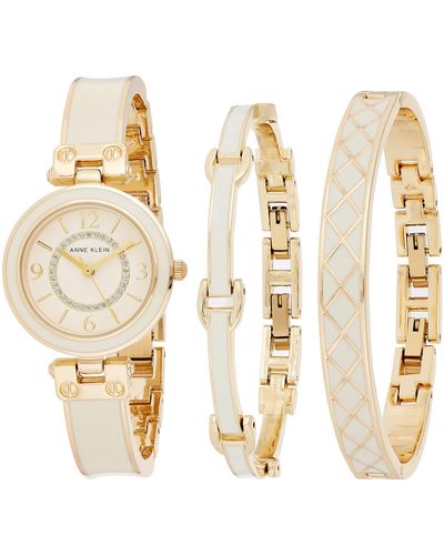 Anne Klein Glitter Accented Bangle Watch And Bracelet Set - Metallic