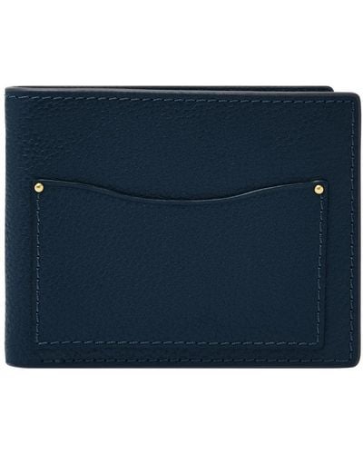 Fossil Anderson Leather Slim Minimalist Bifold Front Pocket Wallet - Blue