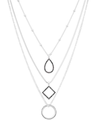 Lucky Brand Open Shape Chain Layer Necklace,silver,one Size - White
