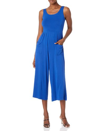 Calvin Klein Womens Scoop Neck Jumpsuit With Front Pockets - Blue