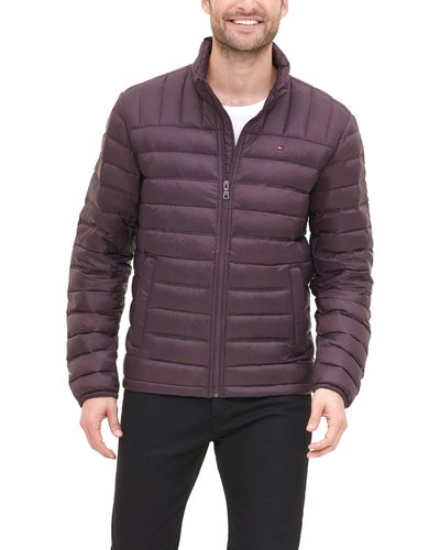 Tommy Hilfiger Lightweight Water Resistant Packable Down Puffer Jacket - Purple