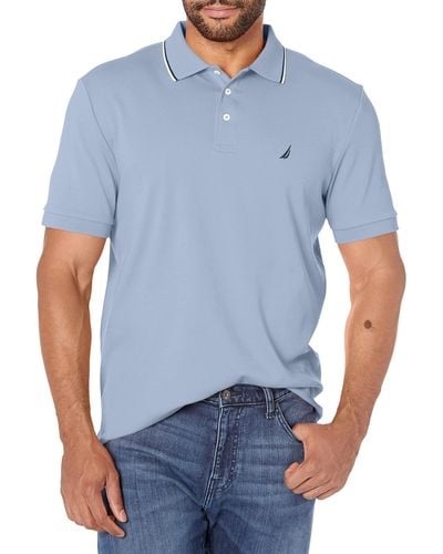Nautica Classic Fit Short Sleeve Dual Tipped Collar Polo Shirt - Blue