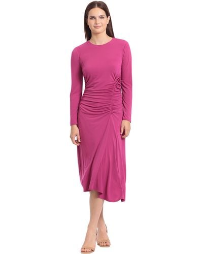 Maggy London Plus Size Long Sleeve Side Ruched Matte Jersey Dress Workwear Event Party Guest Of Wedding - Pink