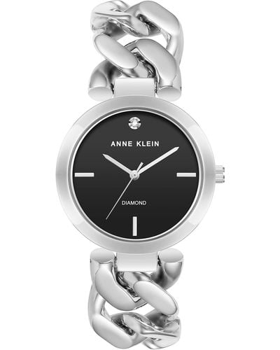 Anne Klein Genuine Diamond Dial Chain Bracelet Watch - Gray