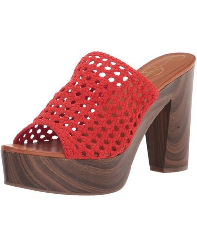 Jessica Simpson Shelbie Block Heel Platform Mules Heeled Sandal - Red