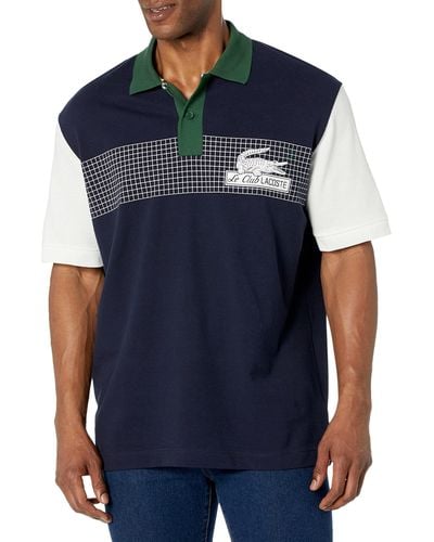 Lacoste Contemporary Collection's Short Sleeve Loose Fit Pique Graphic Polo Shirt - Blue