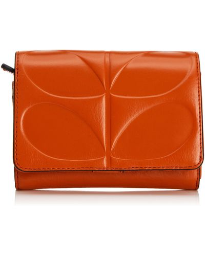 Orla Kiely Embossed Stem Leather Medium Folded Purse,red,one Size - Orange