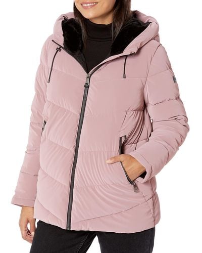 DKNY Soft Outerwear Puffer Comfortable Jacket - Pink