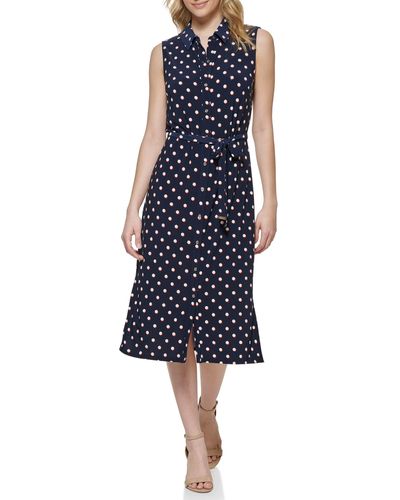Tommy Hilfiger Plus Size Collared Button Up Midi Dress - Blue