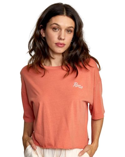 RVCA Cropped Short Sleeve Graphic Tee Shirt - Orange