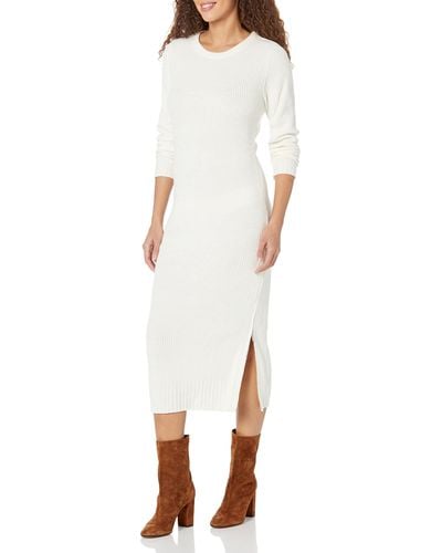 Calvin Klein Petite Long Sleeve Crewneck Side Slit Zipper Dress - White