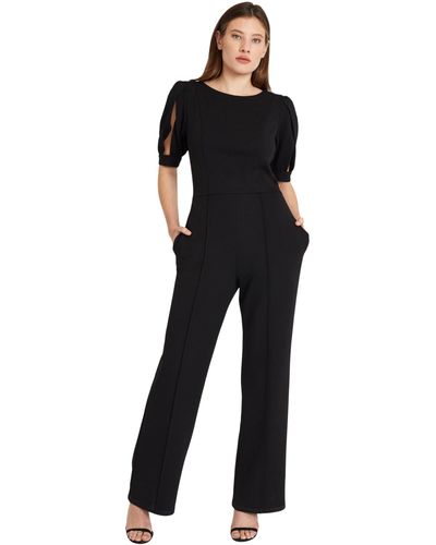 Donna Morgan Jewel Neck Slit Detail Puff Sleeves And Pockets | Jumpsuits For Dressy - Black