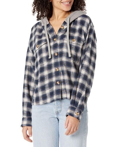 Lucky Brand Womens Plaid Cropped Hoodie - Blue