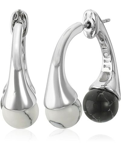 Noir Jewelry Semi Precious White Sphere Front Back Earrings - Black