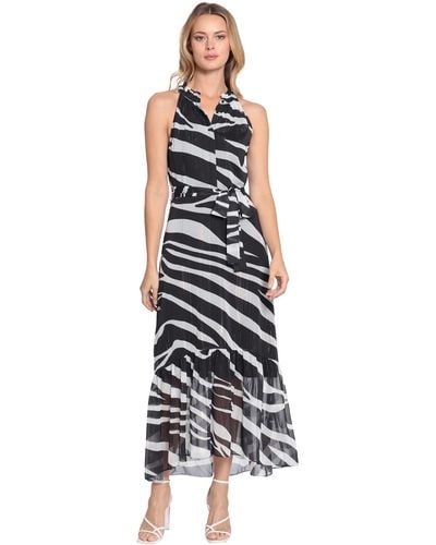 Donna Morgan Ruffle Mick Neck Halter Maxi With Waist Tie And High-low Hem Flounce - White