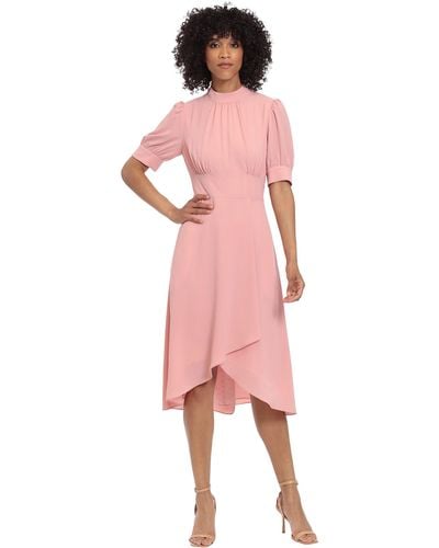 Maggy London Mock Neck High Low Dress - Pink