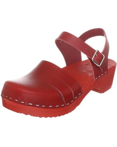 Swedish Hasbeens Baskemolla Low Ankle Strap Clog,red,37 Eu