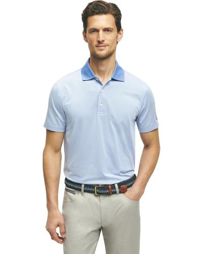 Brooks Brothers Regular Fit Performance Stretch Short Sleeve Mini Stripe Golf Polo Shirt - Blue