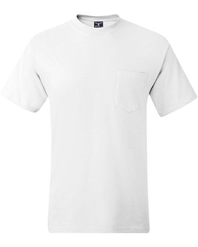 Hanes Short Sleeve Beefy-t With Pocket - White