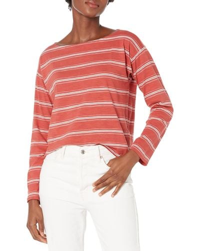 Pendleton Womens Deschutes Cotton Stripe Boatneck Tee T Shirt - Red