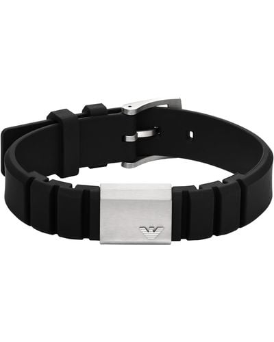 Emporio Armani Black Silicone And Silver Stainless Steel Id Bracelet