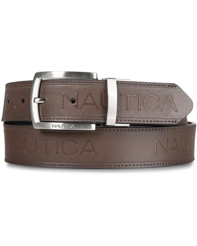 Nautica Casual And Dress Reversible Leather Belt With Metal Buckle - Brown