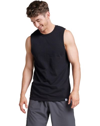 Russell Mens Cotton Performance Tank Top T Shirt - Black