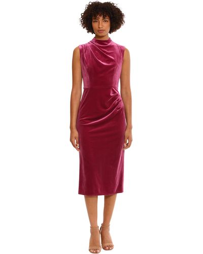 Donna Morgan Sleek And Sophisticated Stretch Velvet Midi Event Occasion Party Date Night Out Guest Of - Red