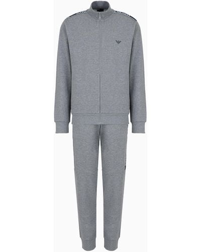 Emporio Armani Loungewear Tracksuit With Full-zip Sweatshirt With Logo Tape - Gray