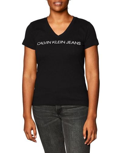 Calvin Klein Short Sleeve Cropped Logo T-shirt - Black