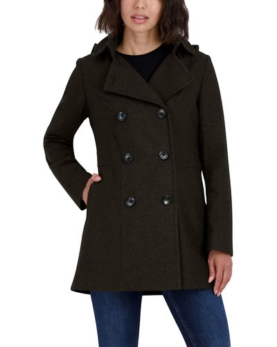 Nautica Double Breasted Peacoat With Removable Hood - Black
