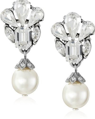 Ben-Amun Swarovski Crystal Glass Pearl Drop Earrings For Bridal Wedding Anniversary - White