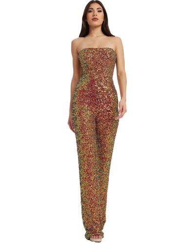 Dress the Population Andy Strapless Sequin Wide Leg Jumpsuit - Brown