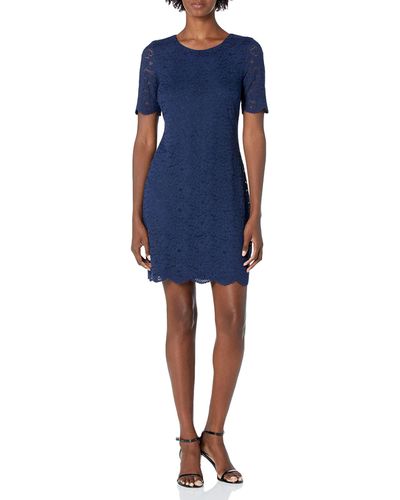 Lark & Ro Half Sleeve Lace Crewneck Sheath Dress - Blue